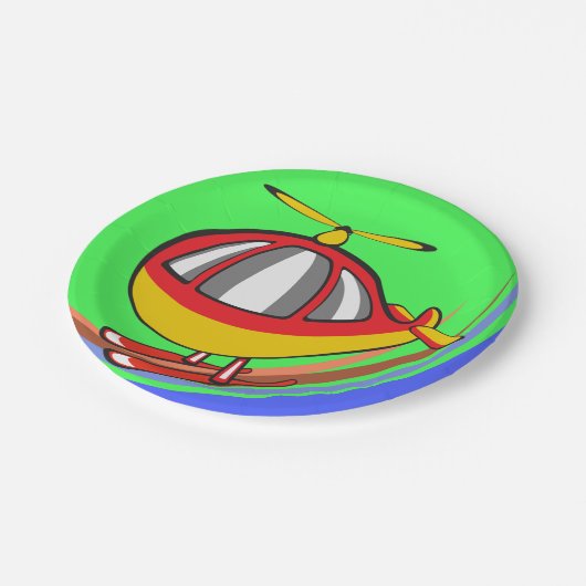 Gele en rode helikopter papieren bordje (Gekanteld)