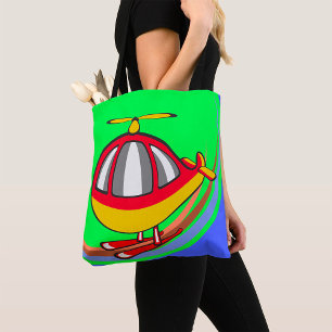 Gele en rode helikopter tote bag