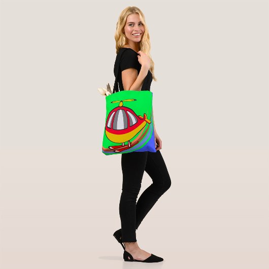 Gele en rode helikopter tote bag