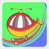 Gele en rode helikopter vierkante sticker (Voorkant)
