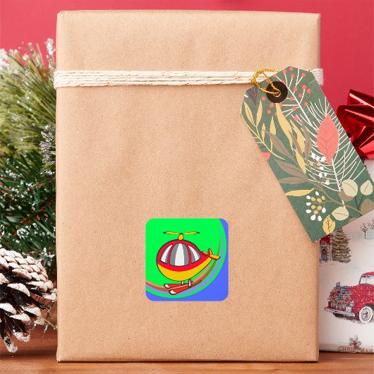 Gele en rode helikopter vierkante sticker