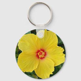 Gele en rode Hibiscus ronde Sleutelhanger