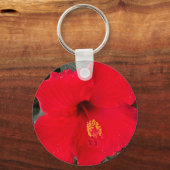 Gele en rode Hibiscus ronde Sleutelhanger (Achterkant)