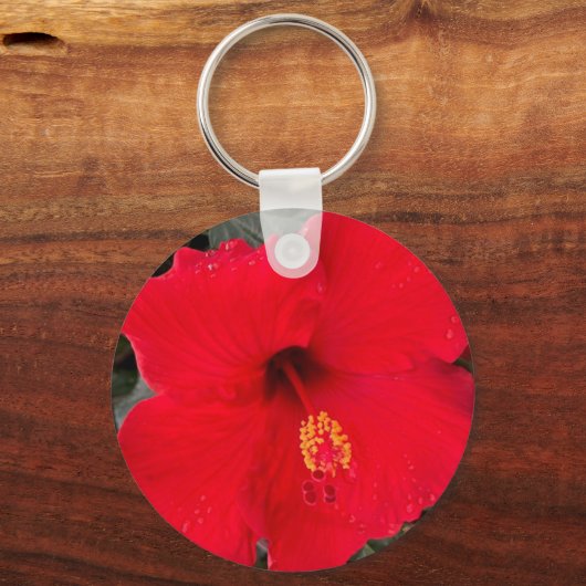 Gele en rode Hibiscus ronde Sleutelhanger (Achterkant)