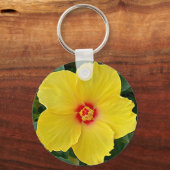 Gele en rode Hibiscus ronde Sleutelhanger (Voorkant)