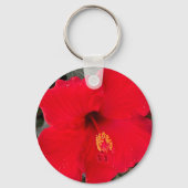 Gele en rode Hibiscus ronde Sleutelhanger (Achterkant)