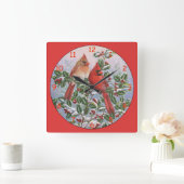 Gele en rode kardinalen in een boom vierkante klok (Huis)