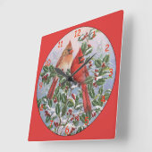 Gele en rode kardinalen in een boom vierkante klok (Hoek)