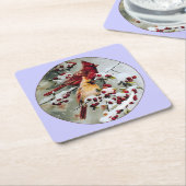 Gele en rode kardinalen kartonnen onderzetters (Schuin)