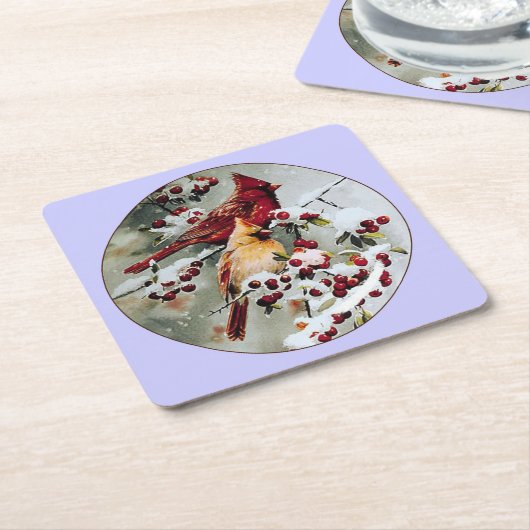 Gele en rode kardinalen kartonnen onderzetters (Schuin)