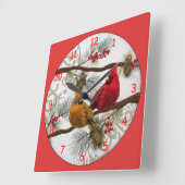 Gele en rode kardinalen vierkante klok (Hoek)