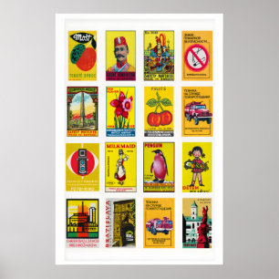 Gele en Rode Luciferdoosje Label Collage, statemen Poster