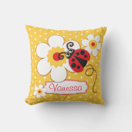 Gele en rode meisjes ladybug noemen polka dot pill kussen
