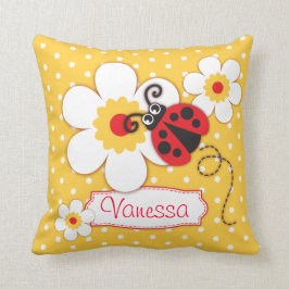 Gele en rode meisjes ladybug noemen polka dot pill kussen
