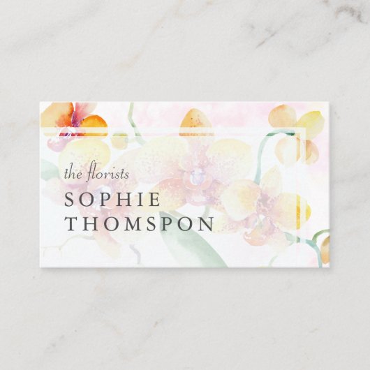 Gele en rode orchideeën elegant visitekaartje (Voorkant)