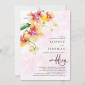 Gele en rode orchideeën elegante bruiloft kaart (Voorkant)