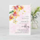 Gele en rode orchideeën elegante bruiloft kaart (Staand voorkant)