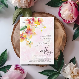 Gele en rode orchideeën elegante bruiloft kaart