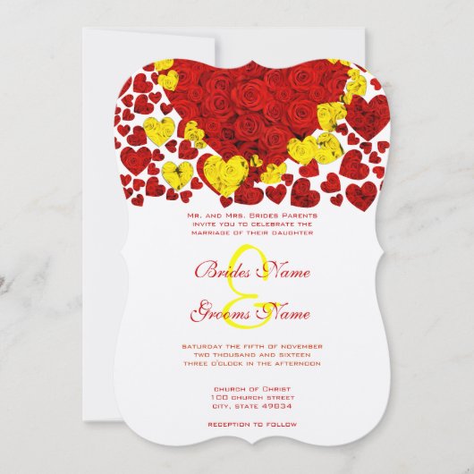Gele en rode Rozen Weddenschap Kaart (Voorkant)