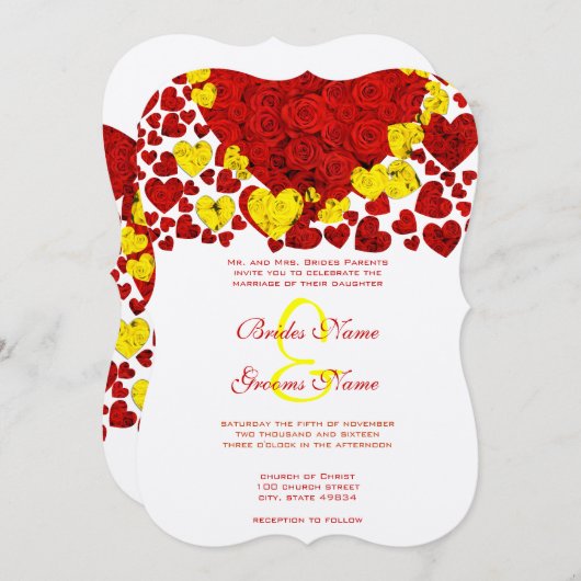 Gele en rode Rozen Weddenschap Kaart (Voorkant / Achterkant)