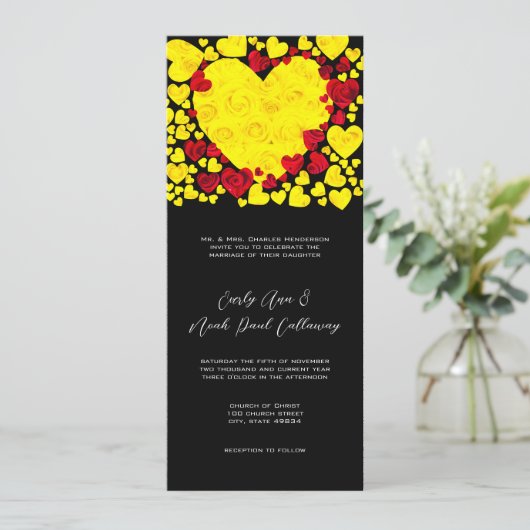 Gele en rode Rozen Weddenschap Kaart (Staand voorkant)