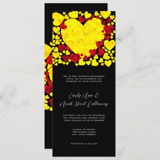 Gele en rode Rozen Weddenschap Kaart (Voorkant / Achterkant)