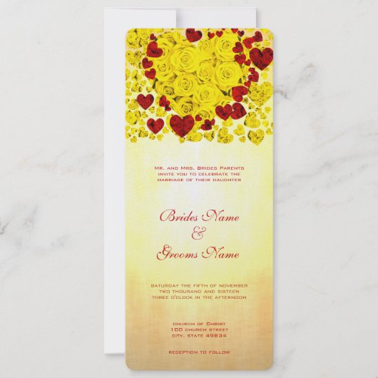 Gele en rode Rozen Weddenschap Kaart (Voorkant)