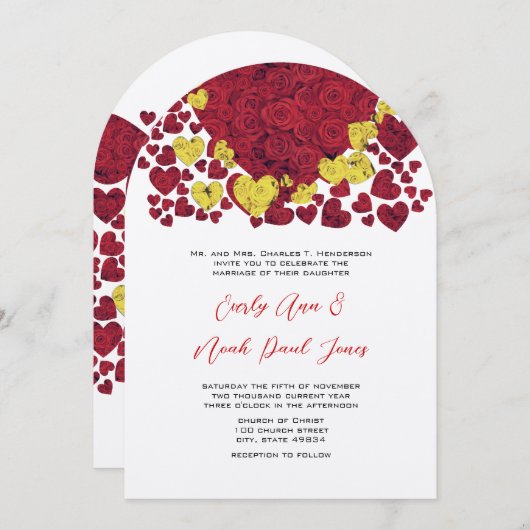 Gele en rode Rozen Weddenschap Kaart (Voorkant / Achterkant)