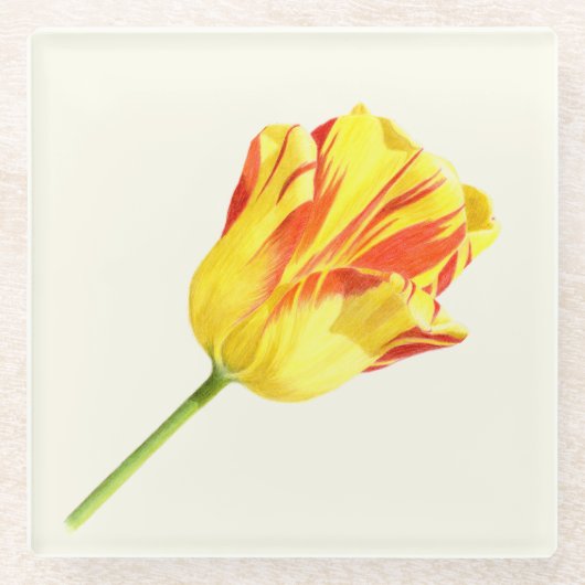 Gele en rode tulp glazen onderzetter (Voorkant)