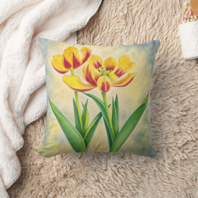 Gele en Rode Tulp Kaart Kussen (Deken)