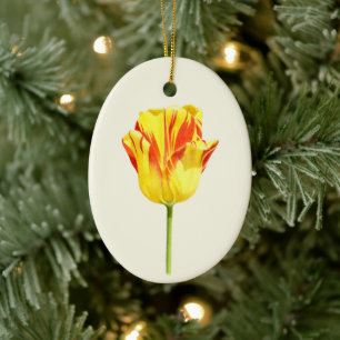 Gele en rode tulp keramisch ornament