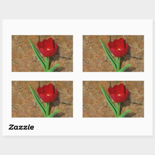 gele en rode tulp rechthoekige sticker (Vel)