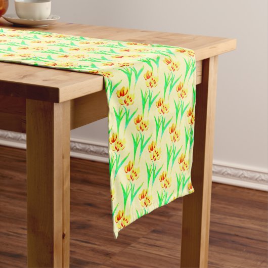 Gele en Rode Tulp Tafel Runner Korte Tafelloper (Voorbeeld)