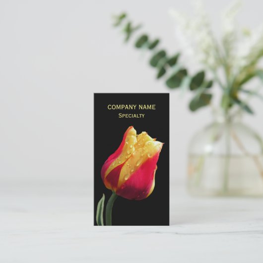 Gele en rode tulp visitekaartje (Staand voorkant)