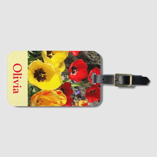 Gele en rode tulpen bagagelabel (Voorkant (horizontaal))