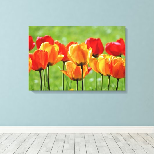 Gele en rode tulpen canvas afdruk (Insitu (Houten vloer))