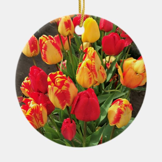 Gele en rode tulpen keramisch ornament (Voorkant)