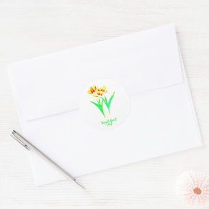 Gele en Rode Tulpen Klassieke Ronde Sticker