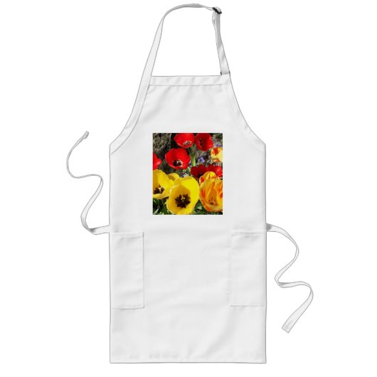 Gele en rode tulpen lang schort (Voorkant)
