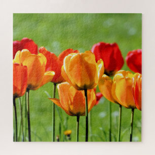 Gele en rode tulpen legpuzzel