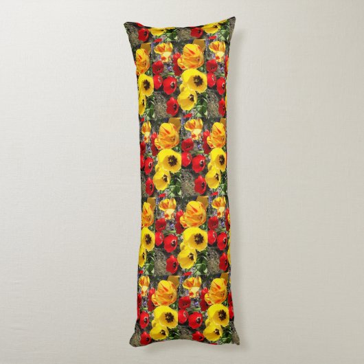 Gele en rode tulpen lichaamskussen (Achterkant (Verticaal))