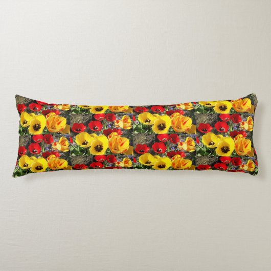 Gele en rode tulpen lichaamskussen (Voorkant)