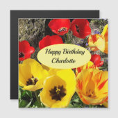 Gele en rode Tulpen Magnetic Birthday Card (Voorkant / Achterkant)