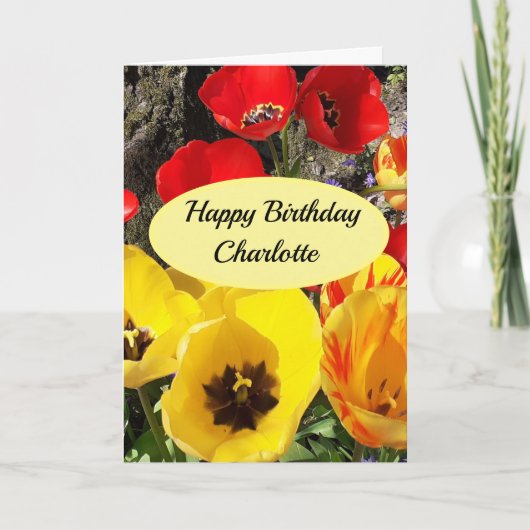 Gele en rode Tulpen op dagkaart Kaart (Voorkant)