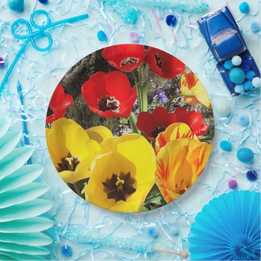 Gele en rode tulpen papieren bordje (Feest)