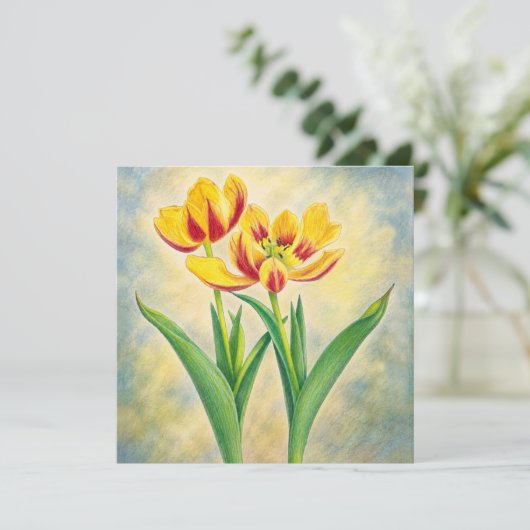 Gele en Rode Tulpen Plat Kaart (Staand voorkant)