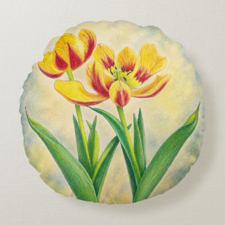 Gele en Rode Tulpen Rond Kussen