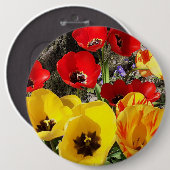 Gele en rode tulpen ronde button 6,0 cm (Voorkant /achterkant)
