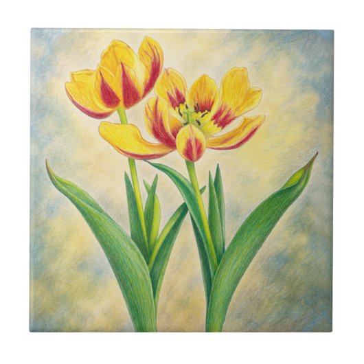 Gele en Rode Tulpen Tegeltje (Voorkant)