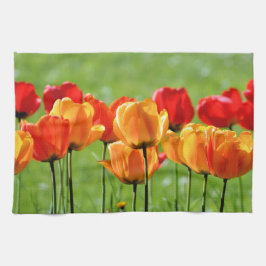 Gele en rode tulpen theedoek